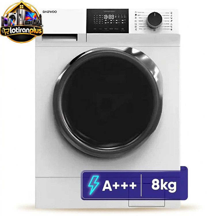 ماشین لباسشویی اتوماتیک دوو مدل LM-811W ظرفیت 8 کیلوگرم با 15 برنامه شستوشو، موتور تسمهای 1200 دور در دقیقه، فناوری بخارشوی، نانوسیلور، قفل کودک و شروع با تأخیر تا 24 ساعت، رده انرژی +++A و خشککن