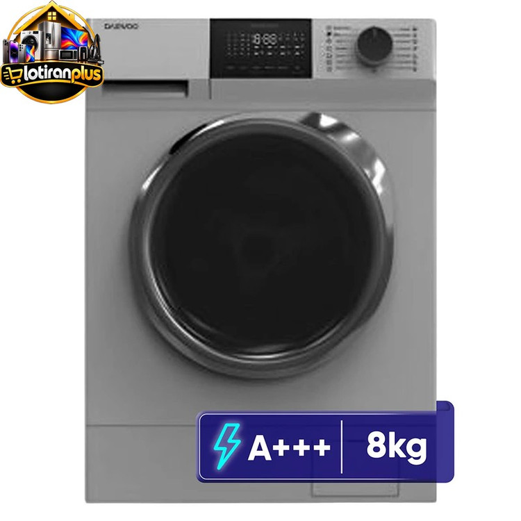 ماشین لباسشویی اتوماتیک دوو مدل LM-811W ظرفیت 8 کیلوگرم با 15 برنامه شستوشو، موتور تسمهای 1200 دور در دقیقه، فناوری بخارشوی، نانوسیلور، قفل کودک و شروع با تأخیر تا 24 ساعت، رده انرژی +++A و خشککن